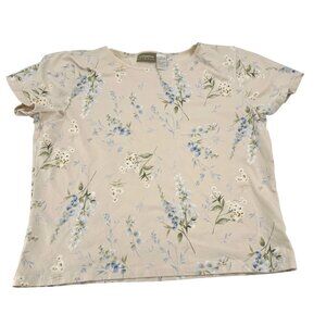 Liz Claiborne Vintage Y2k Lizwear XL Floral‎ Beige cottage Cotton Women's Top